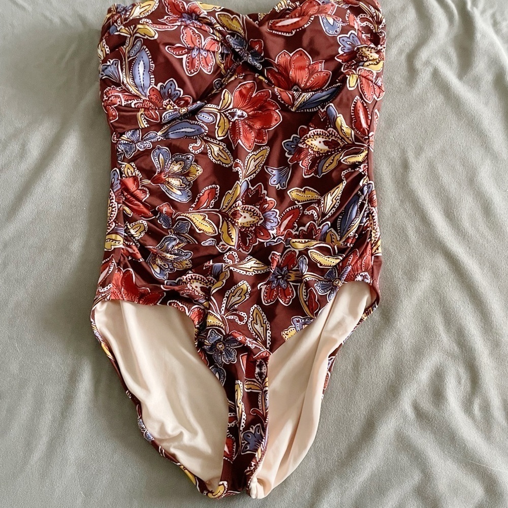 Garnet Hill Floral Strapless One Piece Swimsuit